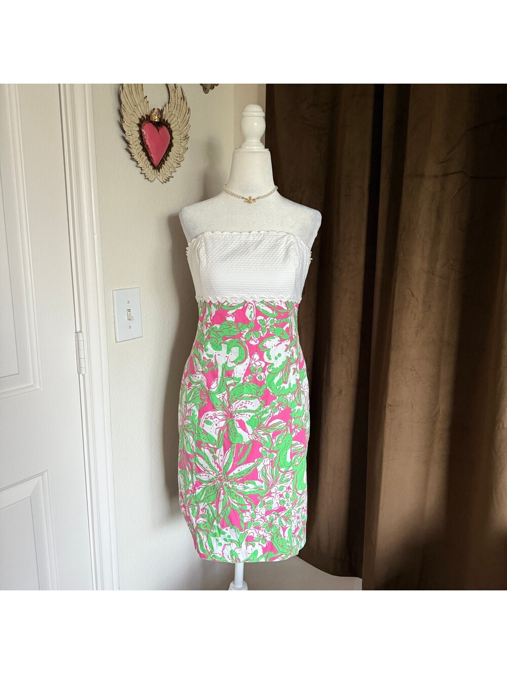 Lilly Pulitzer Women's Size 4 Strapless Cotton Dress with Pink and Green Floral
